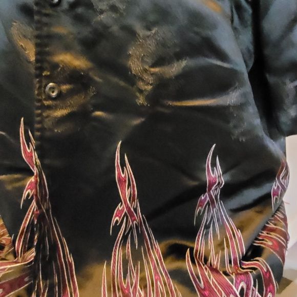90s y2k large men's satin dragon and flame shirt - Picture 2 of 3